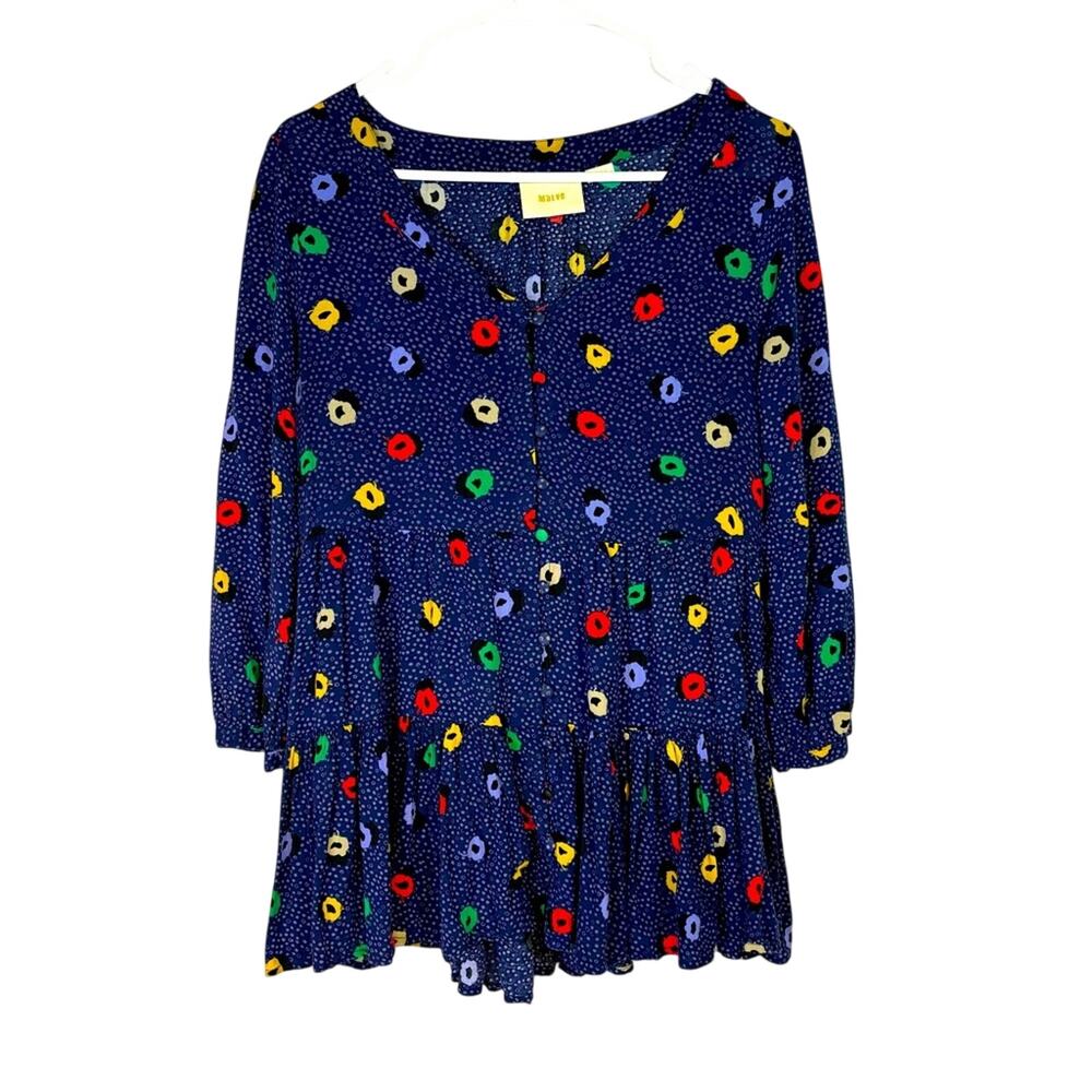 Anthropologie Maeve Navy Ruffled Hem Top Size Small DD0573